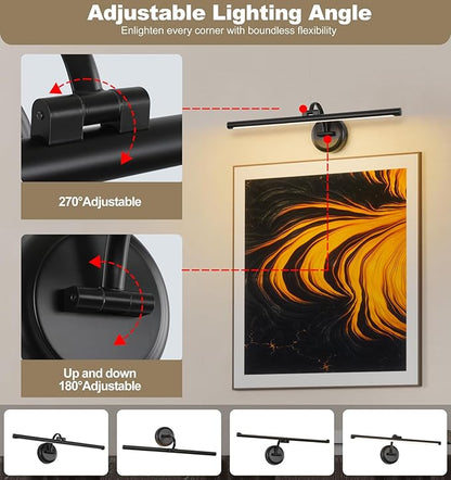 23.62 Inch Dimmable Lights For Pictures On Wall Hard Wired Gallery Light Modern Metal Artwork Wall Lamps, Warm White Picture Lights with Single Swing Arm Art Display Light For Paintings Portrait