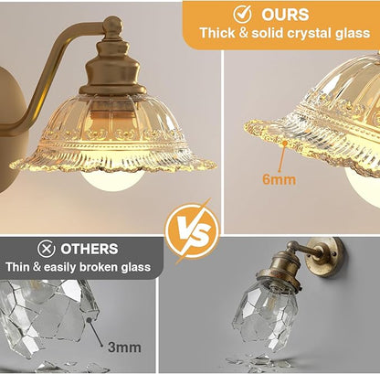 Redluck Battery Operated Wall Sconce with Remote Control, Vintage Amber Glass Wireless Wall sconces Set of Two, Rechargeable Battery Powered Wall Lamp for Bedside Bedroom Living Room Hallway Decor