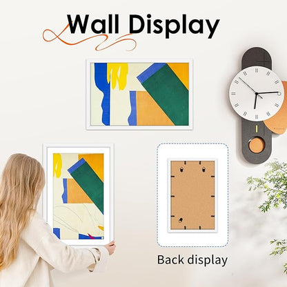 FIXSMITH 11x17 Picture Frame White Set of 4, Photo Frame with HD Plexiglass, Display Pictures 9x15 with Mat or 11x17 Without Mat, White Picture Frames Collage Wall Decor, Gallary Wall Frame