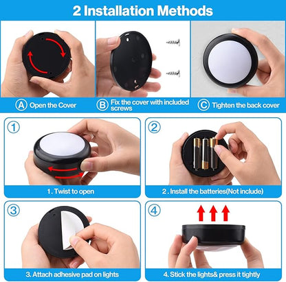 Cadrim Puck Lights, 2 Pack 13 Colors Changeable LED Puck lightings Battery Powered Dimmable Under Cabinet Lights, Battery Powered Under Counter Lights with 1 Wireless Remote Controls, Black