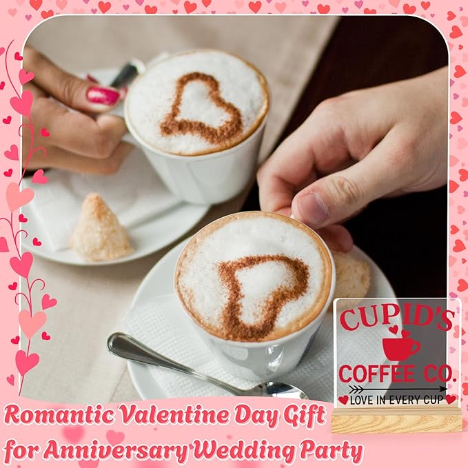 Valentines Coffee Desk Decor, Valentine's Day Gifts for Lover Bar Station, Valentine Home Office Table Sign for Kitchen Shelf Tiered Tray, Cafe Tabletop Decoration to Couples, Coffee Co Love