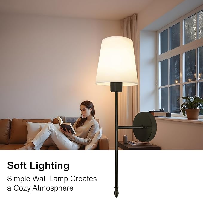 Battery Operated Wall Sconce Set of 2, Wireless Wall Sconce with Rechargeable Bulbs and Remote, 15 Colors & Dimmable, Black Sconces Wall Decor for Bedroom Living Room Hallway