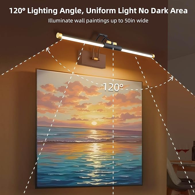 24“ Picture Lights for Wall, 8000mAh Rechargeable Wireless Picture Light with Remote, LED Wall Lights 3000K/4000K/6000K Dimmable, Art Lighting for Paintings Frame Gallery Dartboard, Black Gold