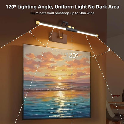 24“ Picture Lights for Wall, 8000mAh Rechargeable Wireless Picture Light with Remote, LED Wall Lights 3000K/4000K/6000K Dimmable, Art Lighting for Paintings Frame Gallery Dartboard, Black Gold