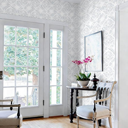 Blue Wallpaper Coastal Peel and Stick Wallpaper Boho 197"x17.3" Blue and White Wall Paper Geometric Contact Paper Textured Removable Vinyl Waterproof for Bathroom Bedroom Farmhouse Kitchen