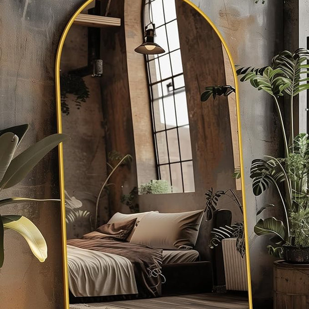 Antok 72" x44” Arched Full Length Floor Mirror, Gold Aluminum Frame, Free Standing/Wall Mount/Leaning for Bedroom, Living Room, Dressing Room