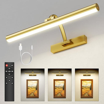 Picture Lights for Wall, 16.5" Rechargeable Art Light with Remote & Timer, 5200mAh Battery Operated Poster Lights, 3 Color Modes & 3 Brightness Levels for Pictures, Gallery, Frame (1 Pack)