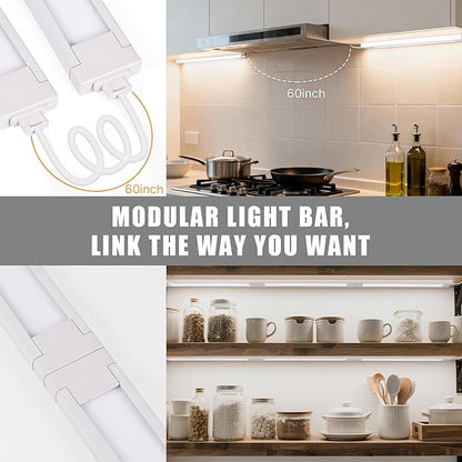 4 Pcs 14inch Plug in Under Cabinet Lighting for Kitchen, 6500k Bright White LED Under Counter Wired Lights for Shelf/Bookshelf/Workbench/Over Sink Linkable 110V LED Light Bar