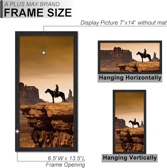 A PLUS MAX 7x14 Picture Frame Set of 2, Black Engineered Wood Frame for 7 x 14 Inch Picture Poster Photo, Light Weight 7 by 14 Frame with Wood-grain for Wall - 2 Pack/Black/7"x14"