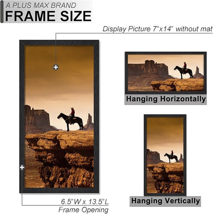 A PLUS MAX 7x14 Picture Frame Set of 6, Black Engineered Wood Frame for 7 x 14 Inch Picture Poster Photo, Light Weight 7 by 14 Frame with Wood-grain for Wall - 6 Pack/Black/7"x14"