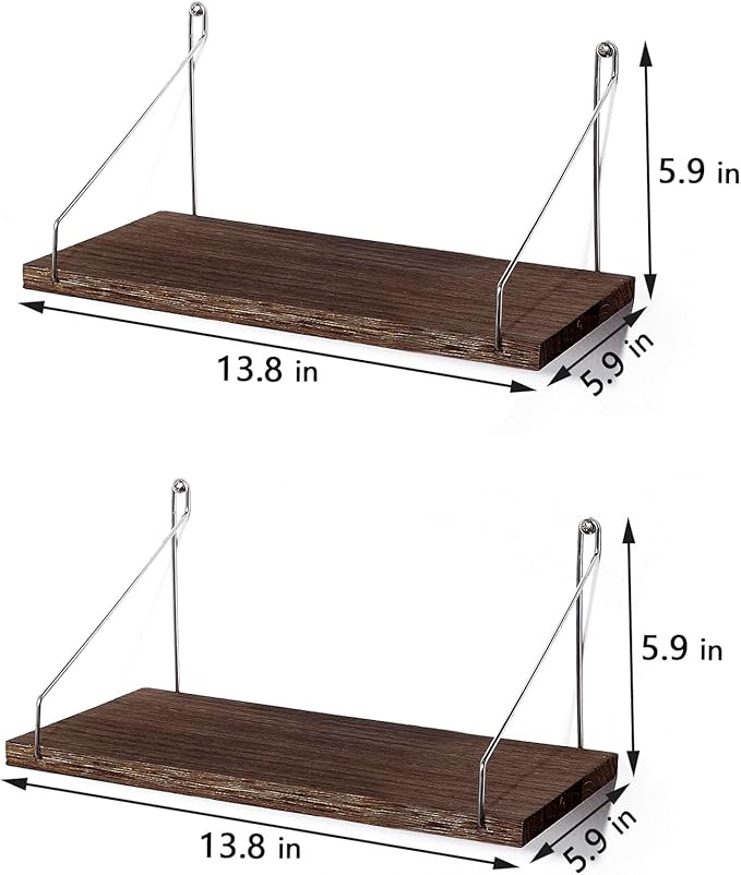 MITIME Floating Shelves Set of 2 Rustic Solid Wood Floating Shelf Wall Storage Shelves for Living Room, Bedroom, Bathroom, Kitchen Laundry, Office,no Drill Shelf(Retro Color M+M)