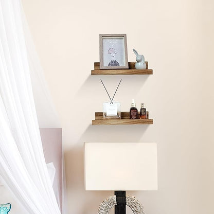 Z metnal Mini Floating Shelves, Small Natural Wooden Display Wall Shelf for Picture Ledge, Light Brown, 8 inch