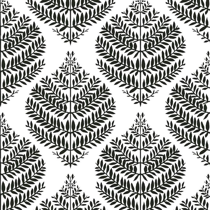 RoomMates RMK11509WP Hygge Fern Damask Black Peel and Stick Wallpaper