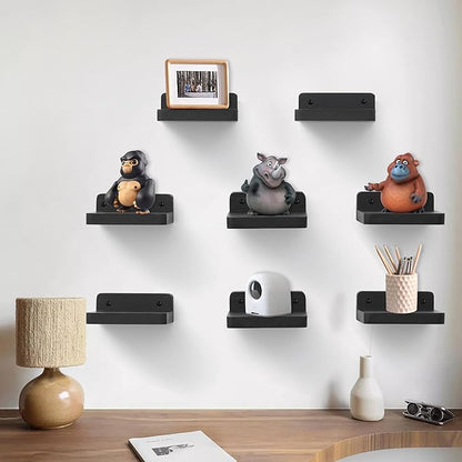 Small Floating Shelf, 4x4 Inch Display Ledges for Wall,Mini Shelves,Rustic Wood Shelf for Bedroom Living Room Bathroom Kitchen (8, Black)