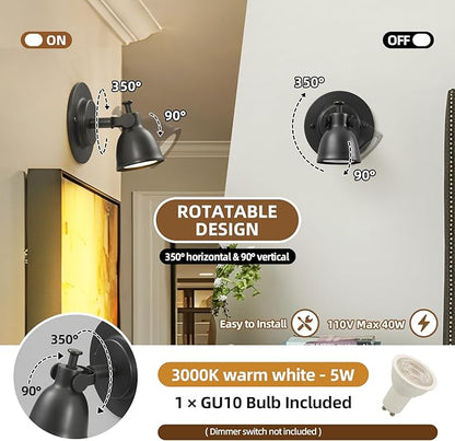Black Small Wall Sconce Hardwired Single - Brass Matte Dimmable Indoor Bell Light Fixture for Bathroom Vanity Bedroom Bedside Reading Hallway Living Room Kitchen Gallery Hall Picture Lamp