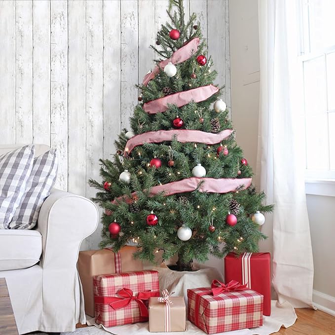 White Gray Wood Wallpaper 17.71 in X 393 in Peel and Stick Removable Decorative Vintage Wood Grey Plank Wall Paper Self-Adhesive Interior Vinyl Film Shiplap for Halloween and Christmas Home Decoration