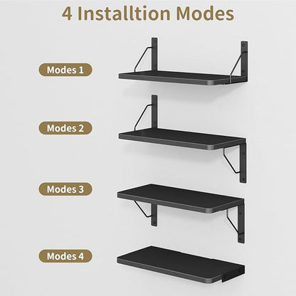 Wooden Floating Shelves for Wall, Floating Shelf for Bedroom Kitchen Decor, Wall Mounted Rustic Farmhouse Wood Shelf for Books, Plants, Set of 3 (Black, M (Rectangular))
