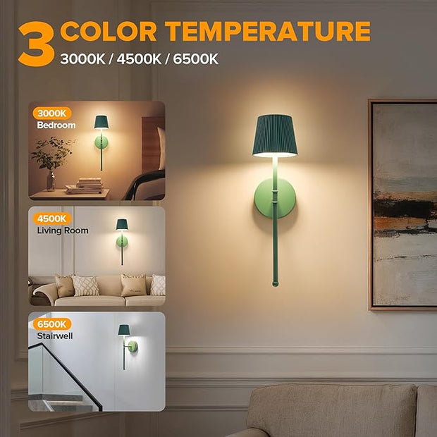 LUTEC Cordless Wall Sconces Set of 2, 5200mAh Wireless Rechargeable Battery Operated LED Wall Lamps, 3 Color Stepless Dimming Portables Lightings for Wall Painting/Living Room/Bedroom/Hallway Decor