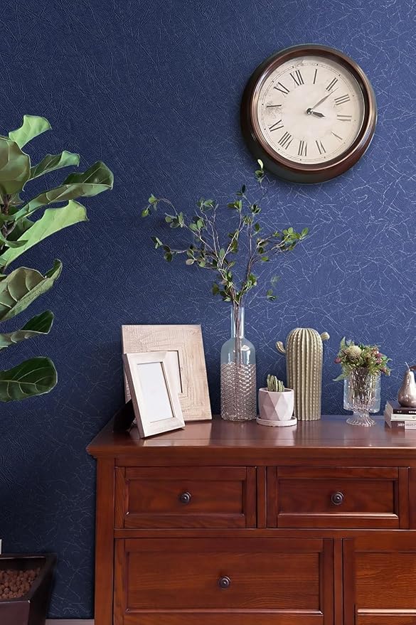 Safiyya 17.3 inch X 590 inch Wallpaper Blue Silk Textured Wallpaper Peel and Stick Modern Solid Color Wall Paper Removable Contact Paper for Walls Vinyl Rolls