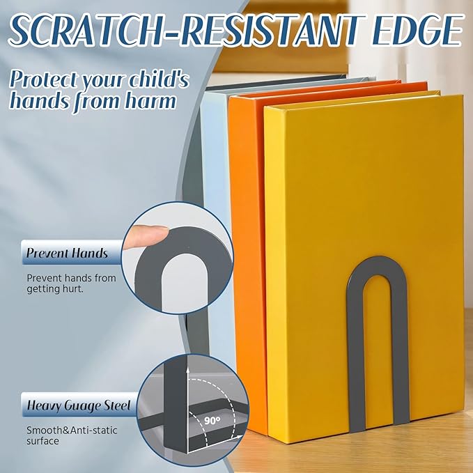 Chunful 6 Pcs Modern Metal Book Ends for Shelves Decorative Small Bookends Book Shelf Organizer Minimalist Design Stopper to Hold Books for Home Office (Gray,5.5 * 3.75 * 2.25inch)