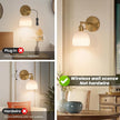 Battery Operated Wall Sconce, Vintage Wall Sconce with Milky White Tulip Glass Lampshade Rechargeable Battery Powered Wall Light with Remote Control for Bedroom,Living Room, Hallway, Aisle
