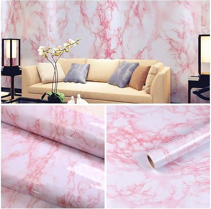 practicalWs 15.7in x 472.4in White/Pink Marble Stick Paper Peel and Stick Countertops Self-Adhesive Vinyl Watertight Wallpaper Great As Cabinets Drawer Shelf Wall Crafts Wall Paper Decorations