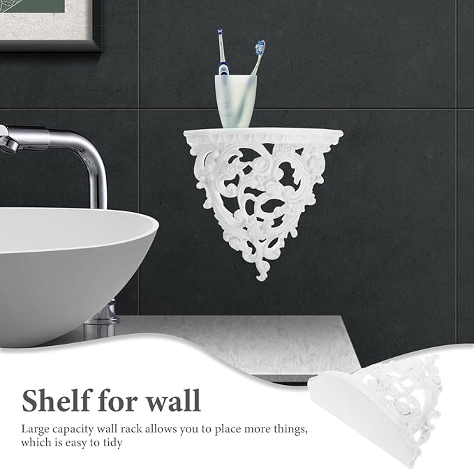 Alipis Retro Carved Wall Decoration Floating Shelf 8.07X7.48X4.05In Resin Wall-Mounted Organizer Rack for Bathroom Bedroom Kitchen Storage and Display