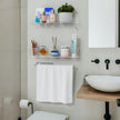 HIIMIEI Bathroom Shelves Wall Mounted: Clear Floating Shelf with Hand Towel Bar, 14.9in Acrylic Hanging Shelves Over Toilet, Set of 3 Bathroom Organizers Rack for Skin Care, Perfume, Lotion, Storage