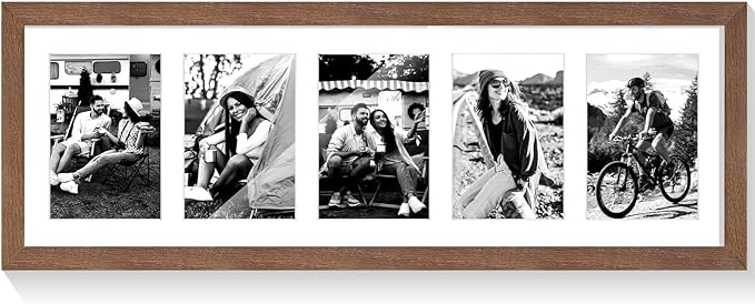 puthiac 8x24 Oak Wood Picture Frame - 8x24 Photo Frame with Mat Display 5Pcs 4x6 Photos, 4x6 Picture Frame Wood, Natural Solid Wooden Picture Frames for Wall Art Decor(1 Pack, Walnut)