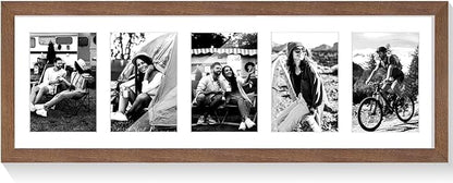 puthiac 8x24 Oak Wood Picture Frame - 8x24 Photo Frame with Mat Display 5Pcs 4x6 Photos, 4x6 Picture Frame Wood, Natural Solid Wooden Picture Frames for Wall Art Decor(1 Pack, Walnut)