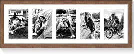 puthiac 8x24 Oak Wood Picture Frame - 8x24 Photo Frame with Mat Display 5Pcs 4x6 Photos, 4x6 Picture Frame Wood, Natural Solid Wooden Picture Frames for Wall Art Decor(1 Pack, Walnut)