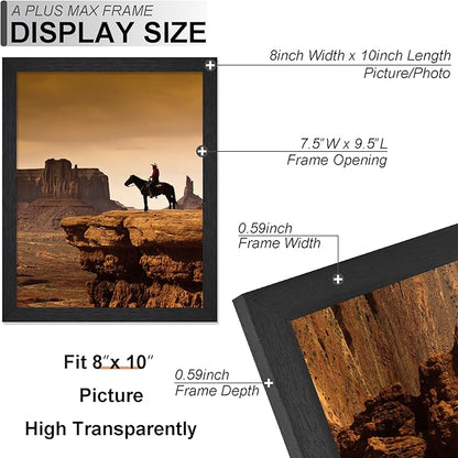A PLUS MAX 8x10 Picture Frame, Engineered Wood Frame Display Photo 5x7 with Mat or 8 x 10 without Mat, 8 by 10 Frame with Black Wood Grain for Wall - 1 Pack/Black/8"x10"