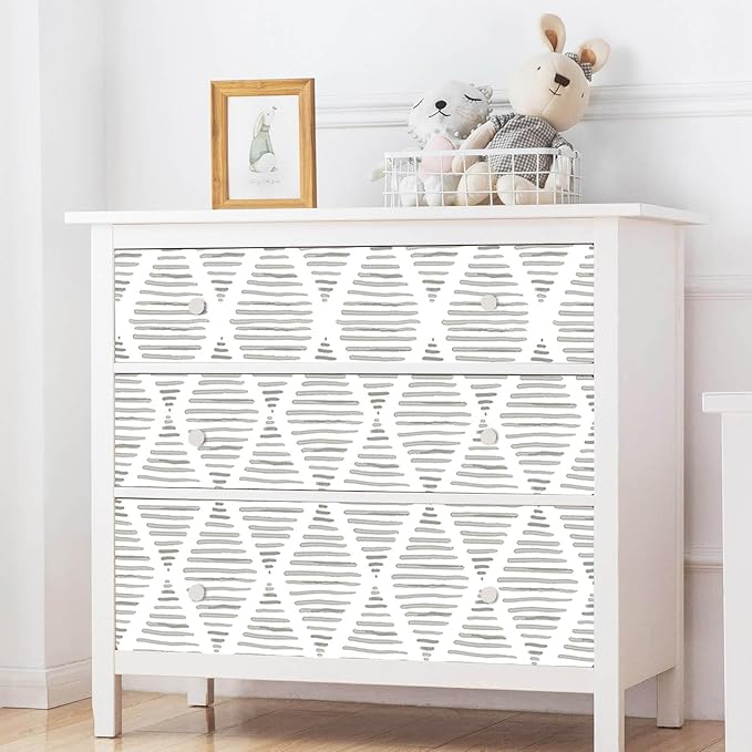 White and Silver Gray Peel and Stick Wallpaper 17.7"x80"Modern Stripe Contact Paper Rhombus Wall Paper Vinyl Shelf Drawer Liner Roll for Bedroom Living Room.