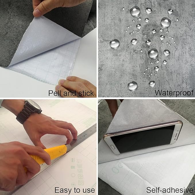 32x590inch Extra Wide Concrete Cement Texture Wallpaper Peel and Stick Dark Grey Countertop Contact Paper Matte Thicken Adhesive Waterproof Vinyl Wall Paper Rolls for Bedroom Living Room [Cement Gray]
