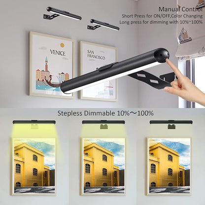 Rechargeable Picture Light Battery Operated, Wireless Painting Light with Remote Control,Metal Art Light Dimmable Display Lamp,3 Modes with Timer for Dartboard Frame Picture Gallery