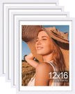 Vittanly 12x16 Picture Frames Set of 4, Display Pictures 11x14 with Mat or 12x16 without Mat, Gallery Frame for Wall Display, Engineered Wood with Shatter Resistant Plexiglass, White
