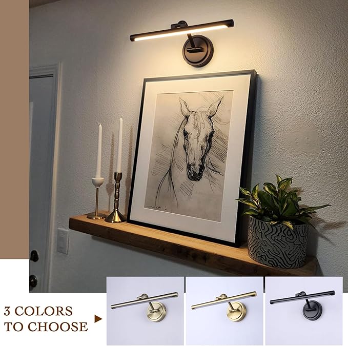 Hardwired 15.7 Inch 7W Black Picture Lights for Wall LED Picture Frame Light Dimmable Painting Lights for Wall Portrait Artwork Warm White