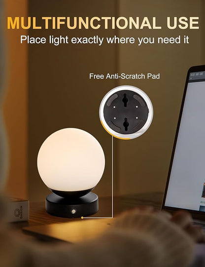 Battery Operated Rechargeable Wall Sconce Single, Matte Black Opal Glass Globe Wall Lamp, Wireless Touch & Remote Control, Dimmable 3 CCT + 12 RGB Colors for Bedroom Living Room Hallway