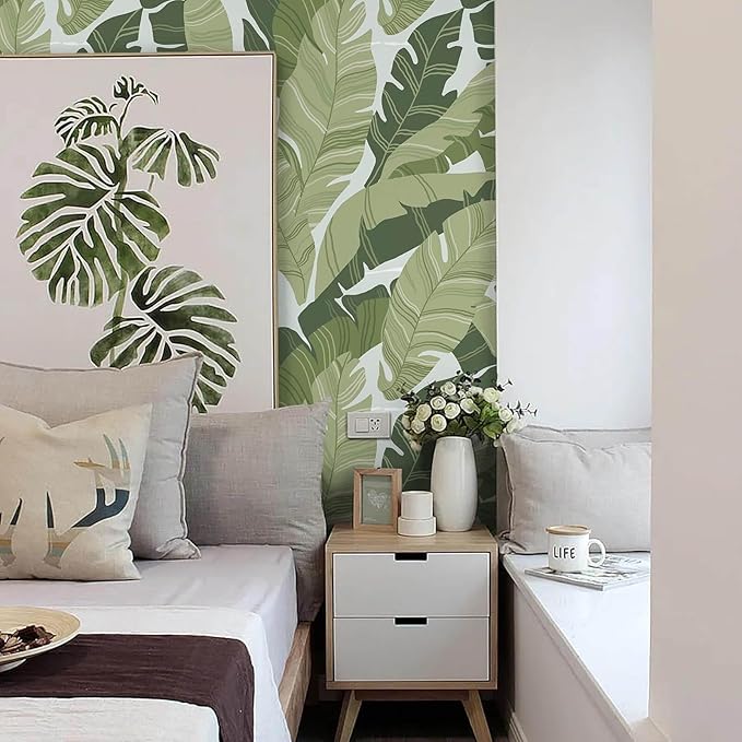 Peel and Stick Wallpaper Green Leaves Tropical Palm Wallpaper 16.1