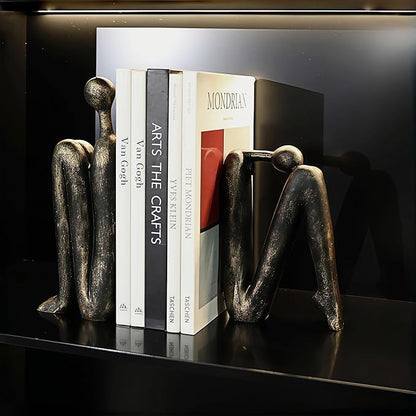 Book Ends for Shelves, Artistic Resin Sculpture Book Stoppers, Minimalist Home Office Decorative Gift for Book Lovers & Designers, Perfect for Bookshelf & Desk Organization, Set of 2
