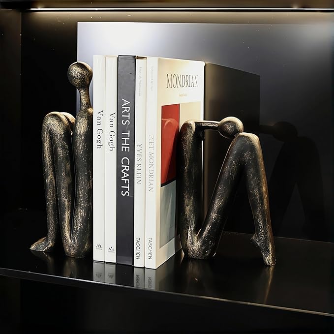 Book Ends for Shelves, Artistic Resin Sculpture Book Stoppers, Minimalist Home Office Decorative Gift for Book Lovers & Designers, Perfect for Bookshelf & Desk Organization, Set of 2