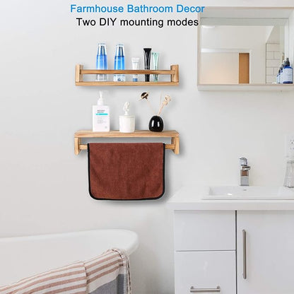 Nursery Book Shelves, Set of 2 Wood Floating Book Shelves for Kids Room, Kitchen Spice Rack, or Rustic Wall Mounted Shelves for Farmhouse Bathroom Décor (carbonized)