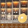 Yiliaw Rechargeable Puck Lights with Remote, 3 Pack Magnetic Under Cabinet Lighting, 1500mAh Battery Operated LED Tap Lights with Dimmer & Timmer for Kitchen, Closet, Shelf - 3 Color Temps, Gold