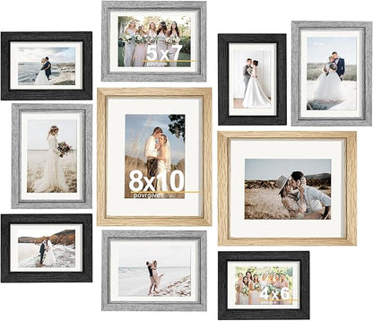 Picture Frames, Made of Real Glass and Wooden Frame, Gallery Photo Frames Set of 10 for Collage Wall Decor, Multi Sizes Including 8x10, 5x7, 4x6 for Mounting or Tabletop Display, Multi Color