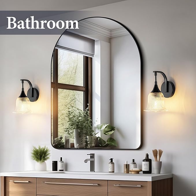 1-Light Black Wall Light,Bathroom Wall Sconce Modern Sconce Light Indoor with Textured Glass Shade,Hardwired Wall Sconce for Living Room Hallway Bedroom Kitchen(E26