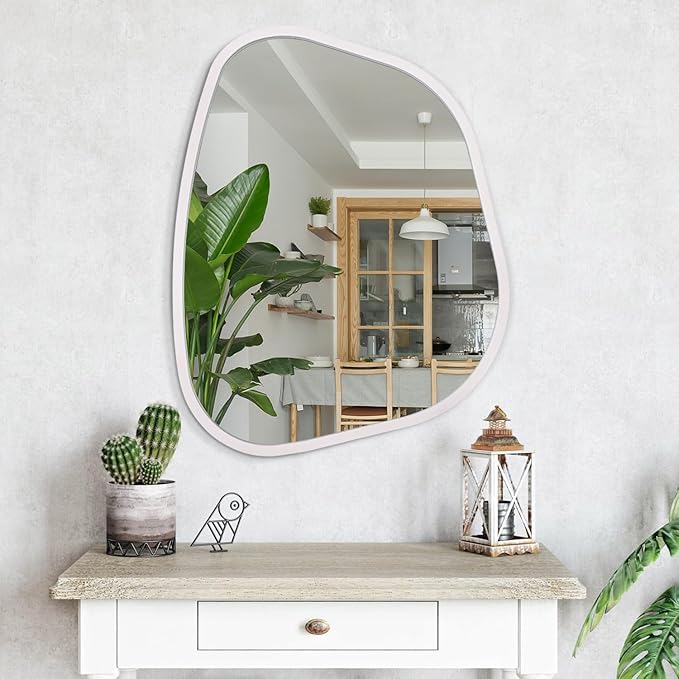 White Irregular Oval Wall Mirror Large 26
