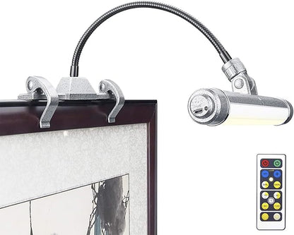 LUXSWAY Wireless Picture Frame Led Lighting,Rechargeable Art Display Lighting Clip on Pictures,Over Painting Lights,Artwork Lamp with Flexible Neck,28 LEDs 3 Lighting Modes 200 LM-Silver