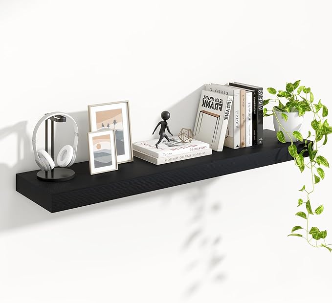 Heimlove Floating Shelves for Wall 48 Inch Long,Extra Large and Thick Wood Shelves Mounted Storage Hanging Shelf Invisible Bracket for Bedroom,Living Room,Kitchen,Office,Black