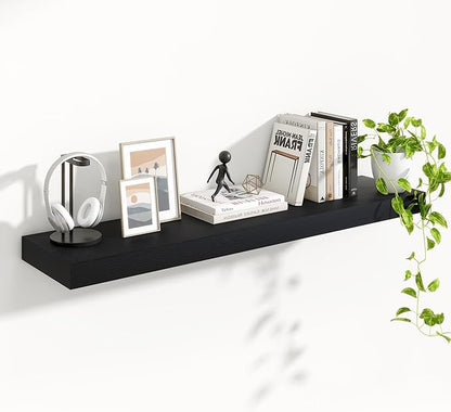 Heimlove Floating Shelves for Wall 48 Inch Long,Extra Large and Thick Wood Shelves Mounted Storage Hanging Shelf Invisible Bracket for Bedroom,Living Room,Kitchen,Office,Black