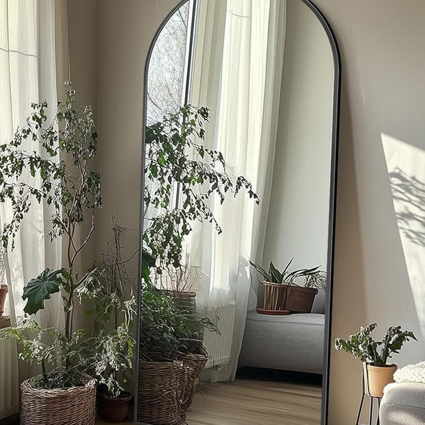 Full Length Mirror with Stand, 58"x19" Arched Full Body Mirror, Large Stand Up Aluminum Frame Floor Freestanding Hanging Leaning Mounted for Bedroom Living Room Entryway Black